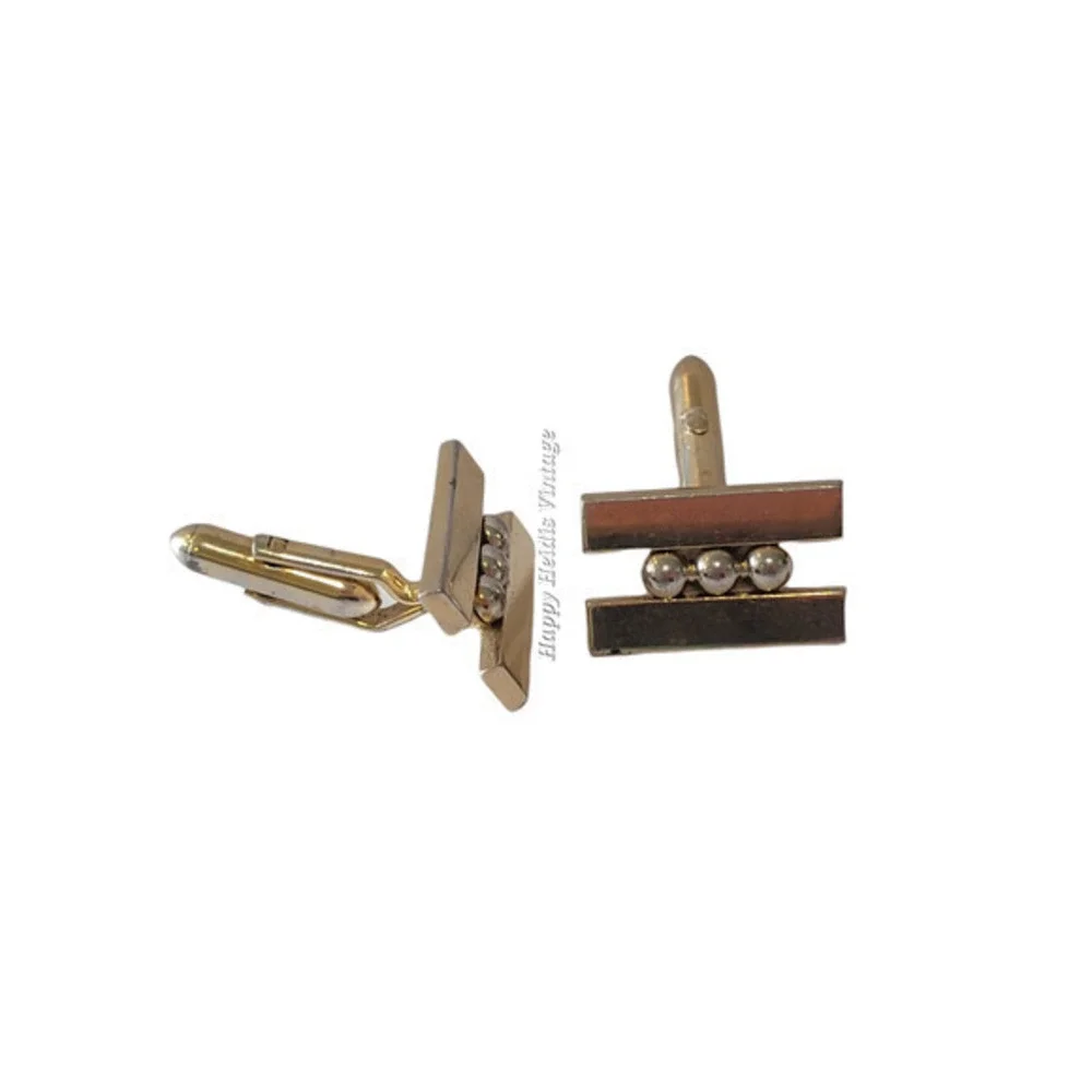 Swank Cufflinks Vintage White and Yellow Metal Tone Preppy Steampunk‎